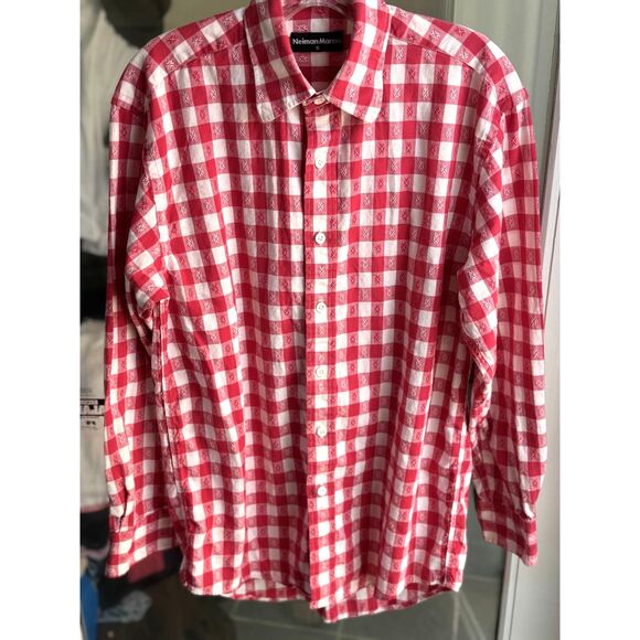VTG Neiman Marcus Cotton Red Wht Check Western Inspired Button Dwn LS Shirt SZ S - Picture 5 of 6